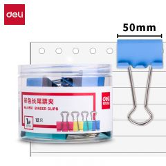 得力（deli） 8551-1#  50mm彩色长尾夹票夹超大号金属燕尾夹票据文件夹子办公用品 12只/筒