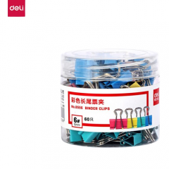 得力（deli） 60只15mm彩色长尾夹票夹 6#小号金属燕尾夹票据文件夹子 办公用品 60只/筒 8556