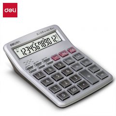 得力  1512语音计算器银色12位大屏幕会计用太阳能学生用财务小号便携桌面计算机
