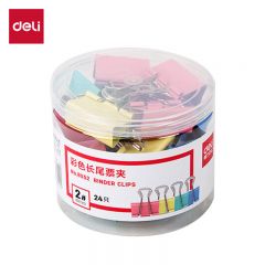 得力（deli） 8552-2#彩色长尾票夹41mm筒装 混色 24只/筒