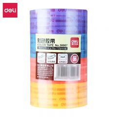 得力（deli） 易撕彩色透明胶带 8mm*30y高粘小胶带 开学必备学习用品 学生文具 12卷/筒 办公用品 30007