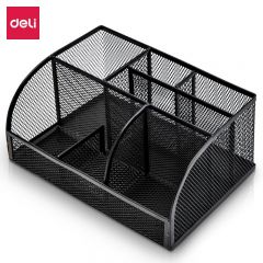 得力（deli） 8903 多功能七格组合笔筒 金属网纹桌面收纳盒 办公用品 黑色