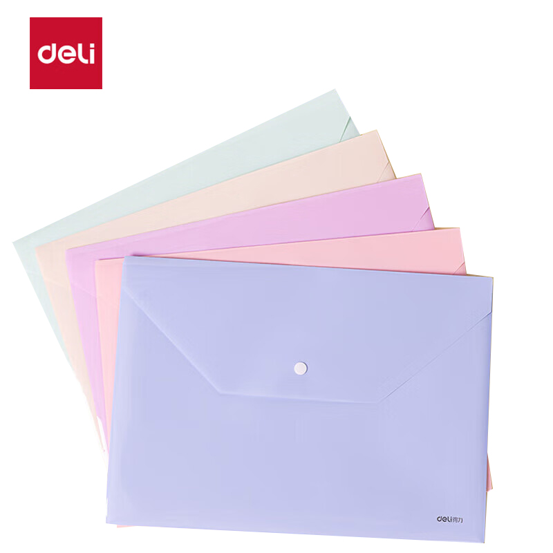 得力 PP301-5 5只A4学生桌面透明文件袋 试卷收纳 学科分类 马卡龙色防水档案袋 包