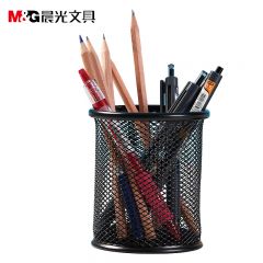 齐心   B2002  黑色  笔筒 金属网格圆形  个