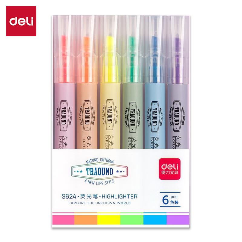 得力 荧光笔 6色 S624 盒