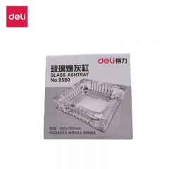 得力 9580 欧式方形玻璃烟灰缸 车载家用高端大气茶几餐桌摆件 180*180mm