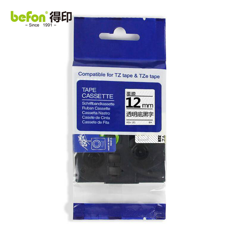 得印 标签机色带12mm透明底黑字 AZe-131 个