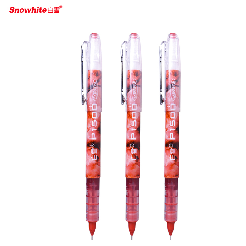白雪 P1500直液式速干走珠笔 全针管中性笔 签字笔 水笔0.5mm红色12支/盒