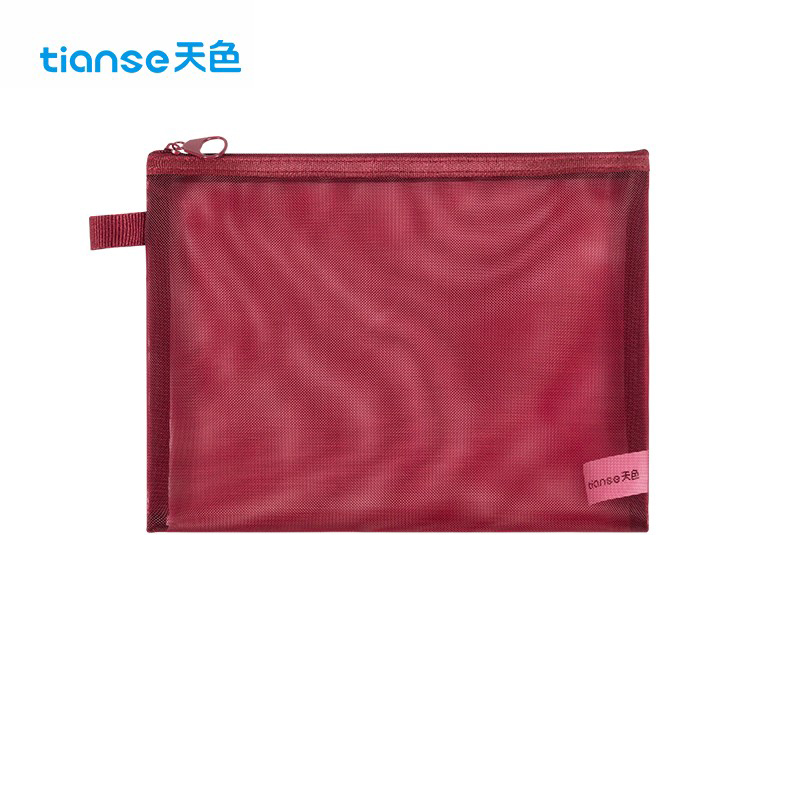 天色（TIANSE）  透明网纱文件袋复古色系资料文具大容量收纳袋 A5-佐敦红  TS-254