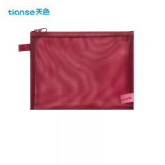 天色（TIANSE）  透明网纱文件袋复古色系资料文具大容量收纳袋 A5-佐敦红  TS-254