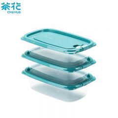 茶花（CHAHUA） 塑料冰箱保鲜盒家用冷冻水果蔬菜专用收纳盒食品级冰箱收纳盒蓝色3个装-550ML长方形 000003