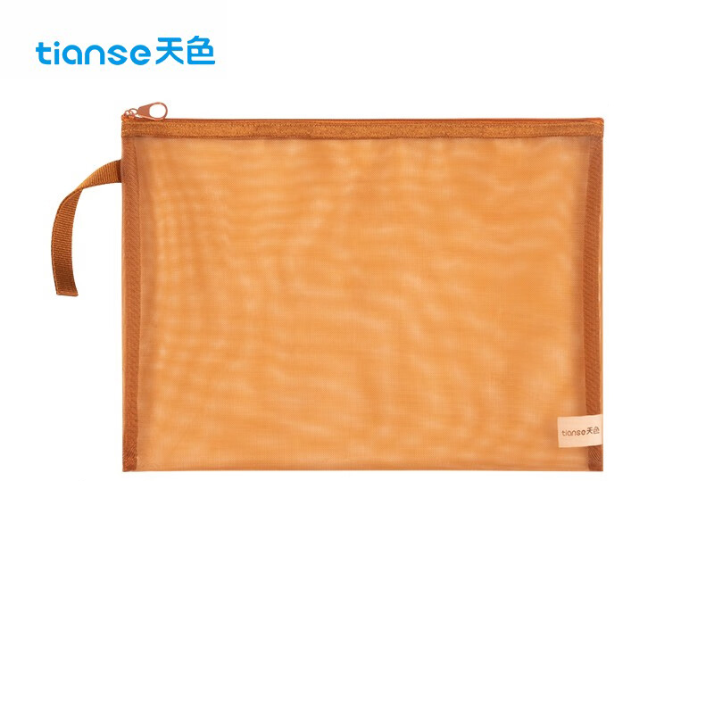 天色（TIANSE）透明网纱文件袋复古色系资料文具大容量收纳学生拉链考试试卷收纳袋 A4-琥珀棕 TS-253