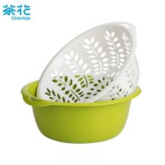茶花（CHAHUA）厨房洗菜篮塑料水果盆双层沥水篮漏水果蔬筐淘菜盆滴水筛1156 新款绿色
