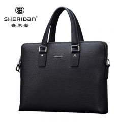 喜来登（SHERIDAN）专柜款 牛皮商务男士黑色时尚手提包 公文包NL160936S 黑色
