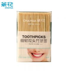 茶花（CHAHUA）一次性碳化竹牙签独立罐装家用餐厅水果签便携双头细 细韧双头竹牙签600只