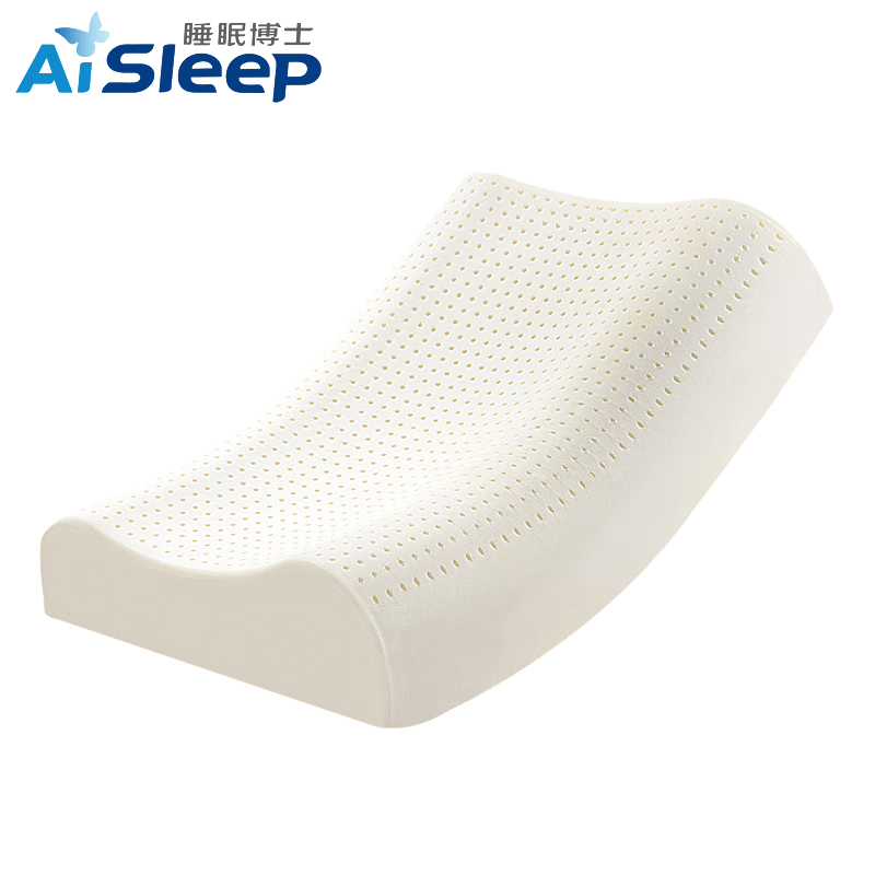 睡眠博士（AiSleep）枕芯泰国天然乳胶枕平面波浪款枕芯护颈枕60*40*8/10cm（白色）
