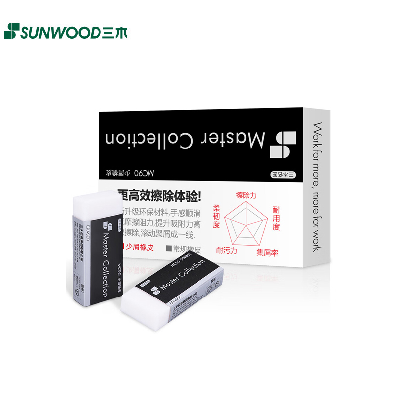 三木（SUNWOOD） 名匠系列 少屑环保 学生绘图美术考试清洁专用橡皮擦 30块/盒 MC90