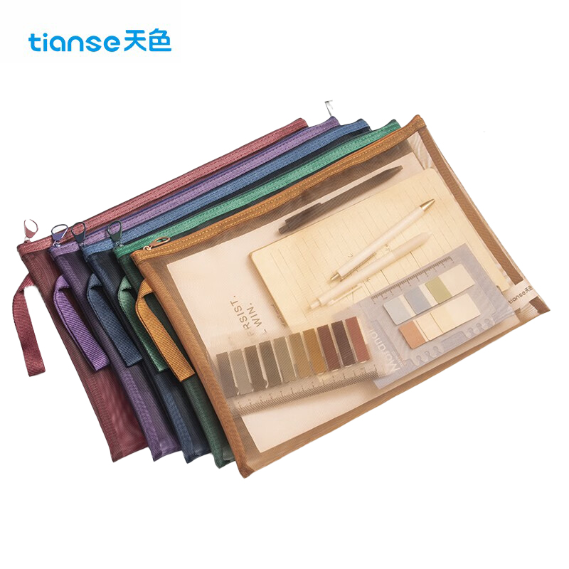 天色（TIANSE）  A4 网纱文件袋学科拉链袋 彩色资料袋签 A4-5色混装 TS-253