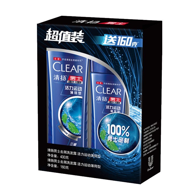 清扬（CLEAR） 男士去屑洗发露活力运动薄荷型超值装400+160g