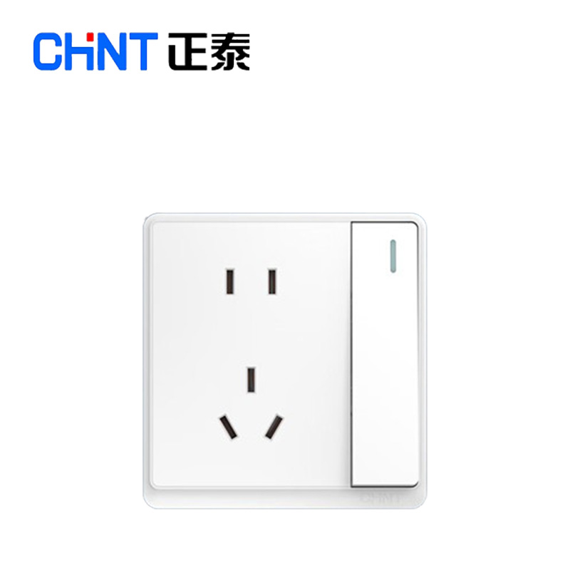 正泰（CHNT）开关插座墙壁面板二三插座电源86型窄边框大面板 NEW6M白色 一开单控五孔