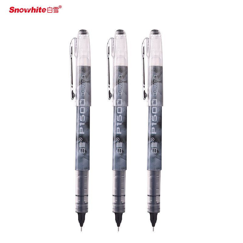 白雪（snowhite） 针管头中性笔 速干直液式走珠笔 签字笔0.5mm P1500 黑色12支/盒