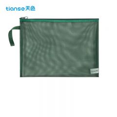 天色（TIANSE） 透明网纱文件袋复古色系资料文具大容量 A4-远山绿  TS-253