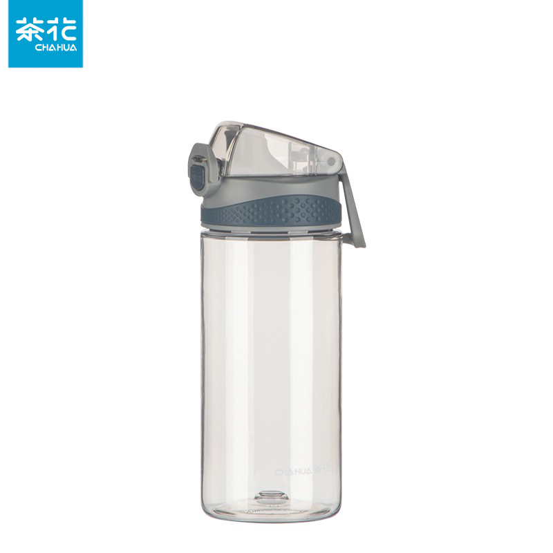 茶花（CHAHUA）高颜值塑料大容量弹盖tritan运动杯子夏季便携健身学生 480ml【灰色】 050002