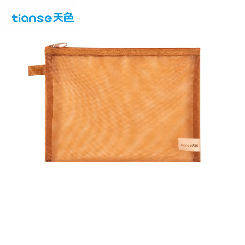 天色（TIANSE） 透明网纱文件袋复古色系资料文具大容量收纳袋 A5-琥珀棕 TS-254