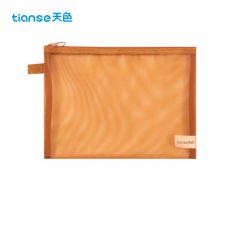 天色（TIANSE） 透明网纱文件袋复古色系资料文具大容量收纳袋 A5-琥珀棕 TS-254