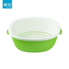 茶花（CHAHUA） B35001 双层绿色沥水篮 沥水洗菜篮水果盆筛滤水篮厨房置物架沥水架滴水筛