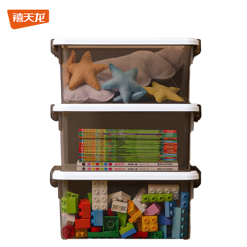 禧天龙 化妆品收纳盒桌面药盒玩具收纳箱整理箱杂物储物盒透明灰7升3个装