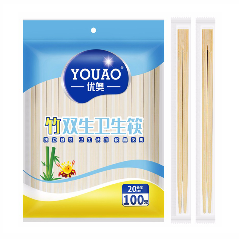 优奥（YOUAO） 一次性双生卫生筷100双独立包装方便筷加粗连体双生筷一次性碗筷餐具