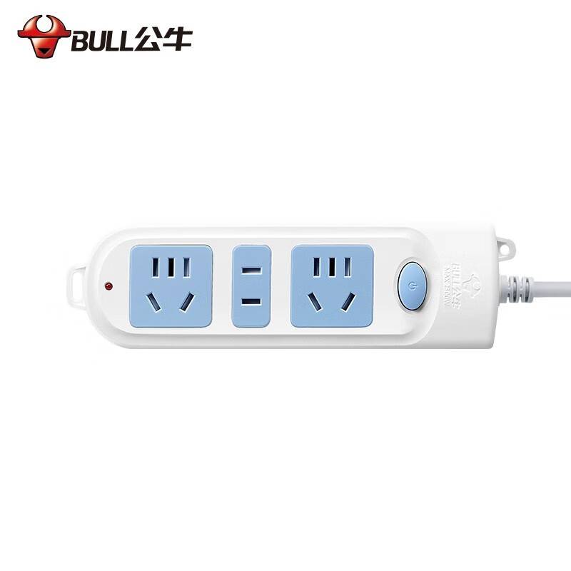 公牛（BULL） GN-606新国标插座/插线板/插排/排插/接线板/拖线板 3位总控开关 全长1.8米蓝白色