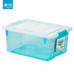 茶花（CHAHUA）收纳箱塑料整理箱玩具内衣透明储物箱大中小桌面收纳盒带盖车载箱 26.6L大号【蓝色1个】2891
