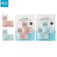 茶花（CHAHUA） 强力粘钩无痕挂钩架门后免钉浴室厨房墙面吸盘毛巾门长挂钩 帅气猫咪1板2个