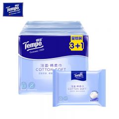 得宝（TEMPO） 棉柔巾 20抽*4包 纯棉干湿两用洗脸巾 一次性便携装