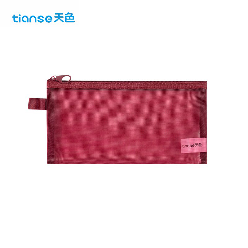 天色（TIANSE）  透明网纱文件袋复古色系资料文具大容量收纳收纳袋 B6-佐敦红 TS-255