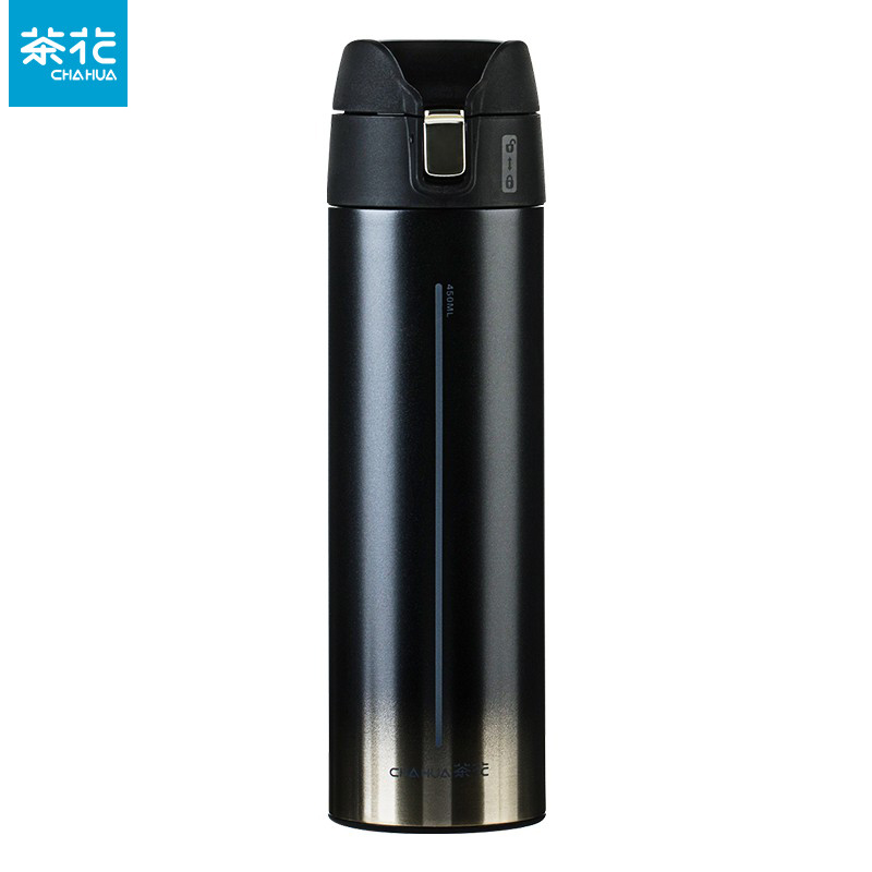 茶花（CHAHUA）瑞派304不锈钢按键保温杯450ml 密封锁水底部防滑 053015