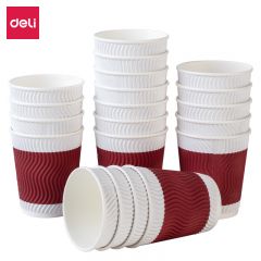 得力（deli） 19206 加厚三层一次性杯子水杯/纸杯办公咖啡居家防烫办公水杯 红色20只280ml