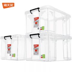 禧天龙 加厚直角收纳箱衣物整理箱大号玩具收纳盒搬家储物箱 透明96升3个
