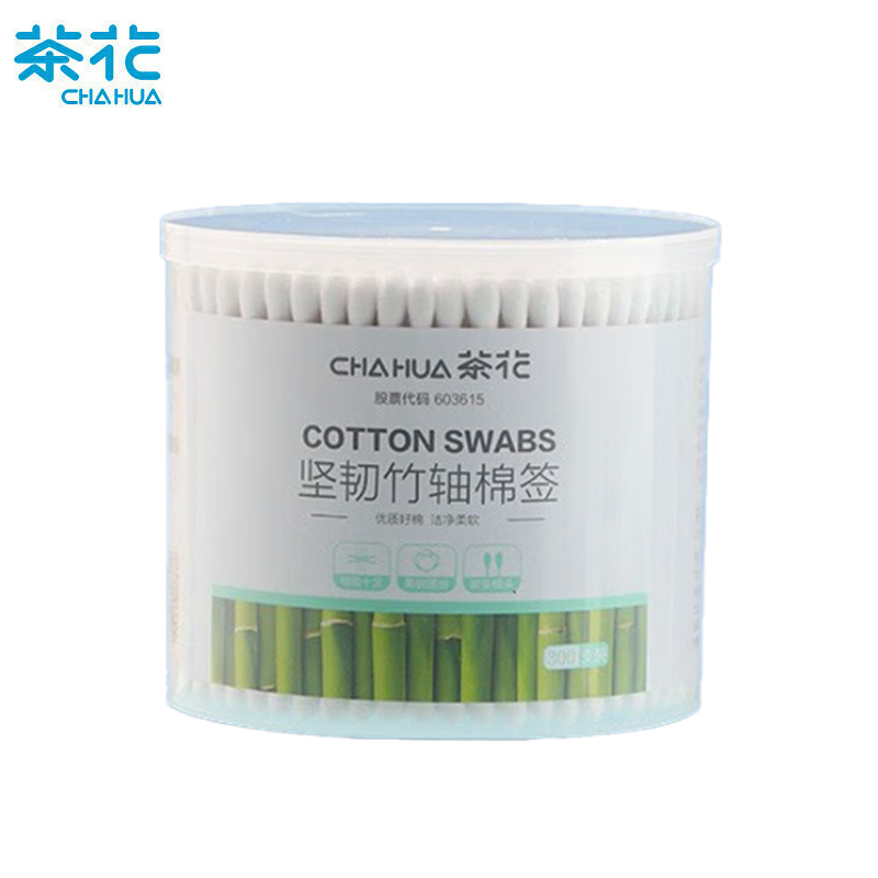 茶花（CHAHUA） 310001双头坚韧竹轴尖头化妆棉棒300支双圆头多用深度清洁