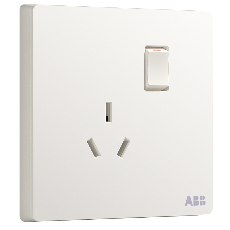 ABB开关插座面板 10A三孔一开带开关插座 轩致系列 白色 AF223 电工电料
