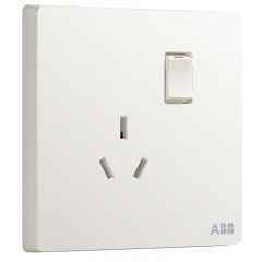 ABB开关插座面板 10A三孔一开带开关插座 轩致系列 白色 AF223 电工电料
