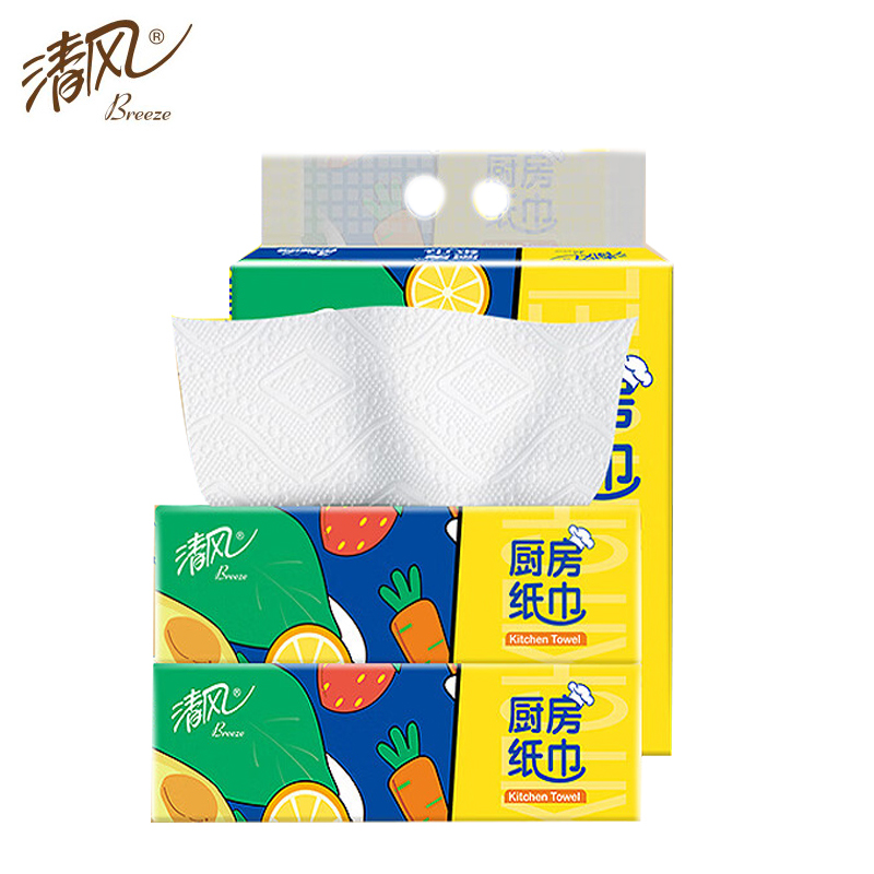 清风 B80CK 抽取式加厚厨房纸巾8倍吸油超强洁净 76张*12包 整箱发货