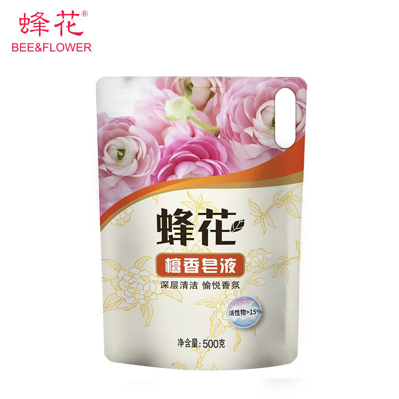 蜂花（BEE&FLOWER） 檀香洗衣皂液易漂洗去污去渍机洗手洗皂液持久留香家用补充袋装皂液500g*1袋
