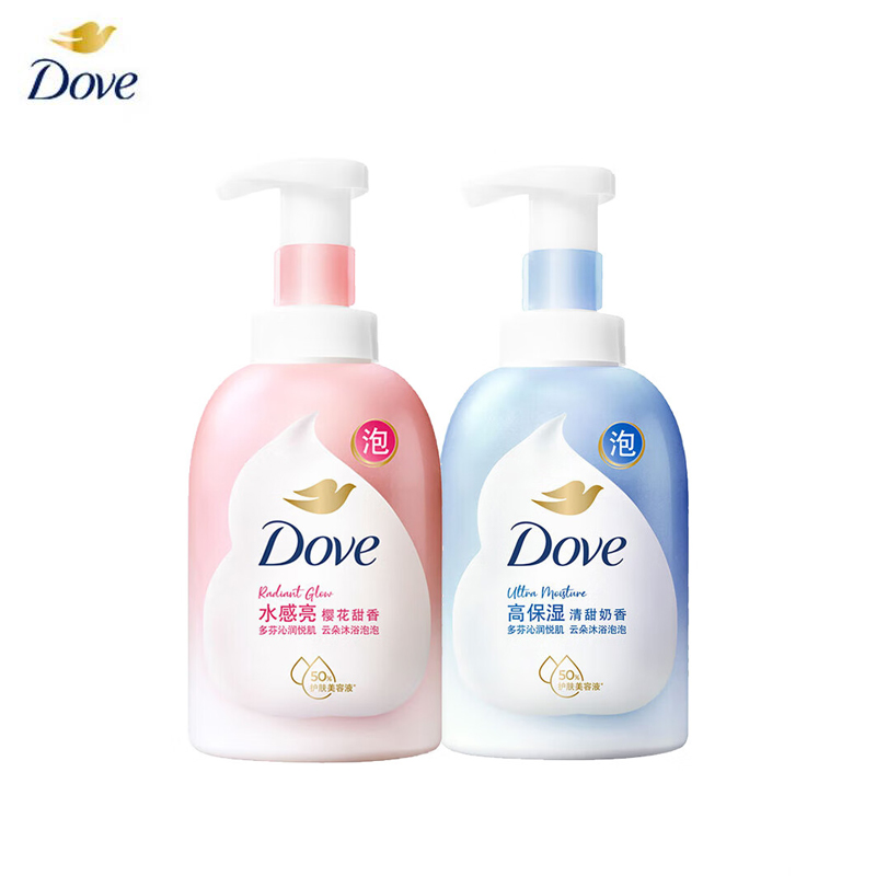 多芬（Dove） 绵密沐浴泡泡沐浴露清甜奶香400g+樱花甜香400g滋润保湿留香