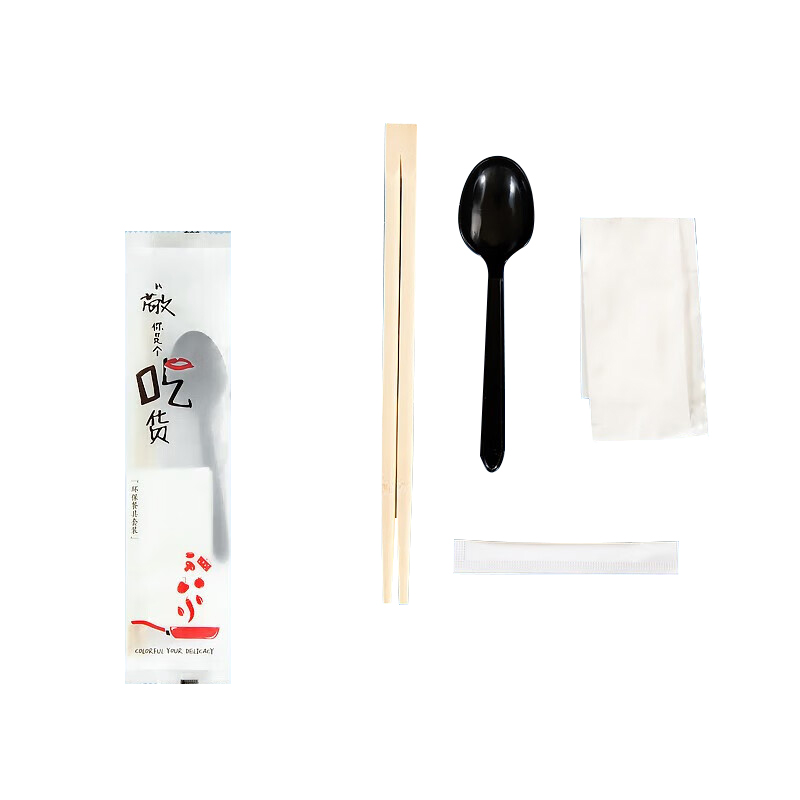 特美居（temeiju） 一次性筷子 四件套餐具外卖打包筷勺纸巾牙签独立包装OPP袋150套装TMJ-095