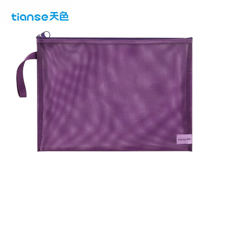 天色（TIANSE）  透明网纱文件袋复古色系资料文具大容量收纳袋 A4-葡萄紫 TS-253