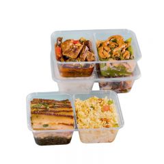 特美居（temeiju） 一次性饭盒透明塑料两格餐盒加厚带盖打包盒餐具50套650ml可微波