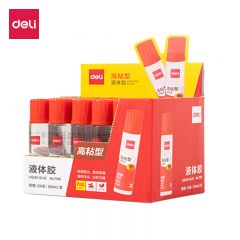 得力 24Pcs/盒 7316液体胶水强粘性透明带海绵刷头办公学生手工粘贴50ml